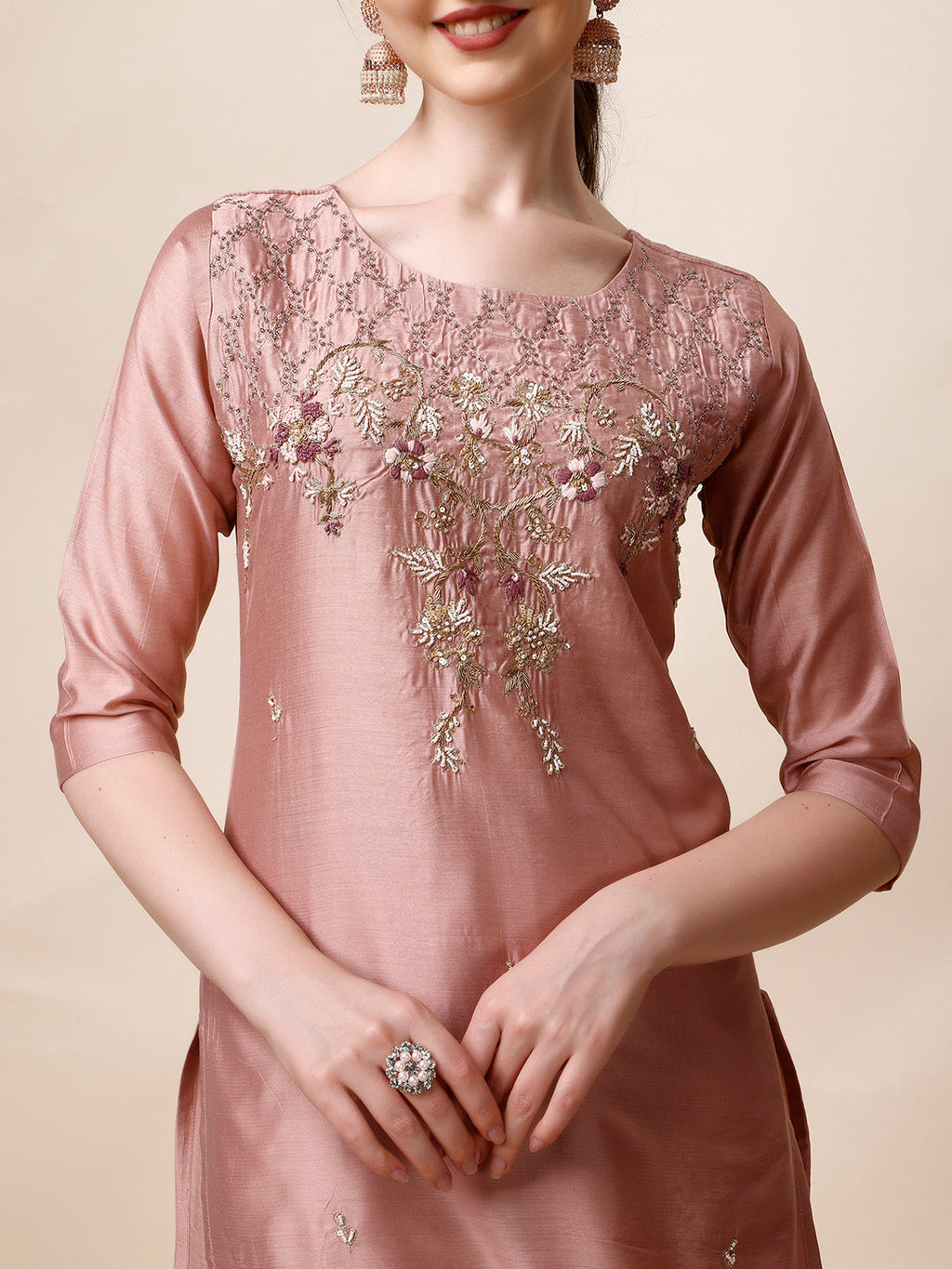 Hand Embroidered Kurta With Pant & Dupatta Set, Multicolor - Hiral Fashion | Grocsy