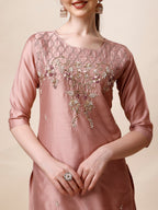 Hand Embroidered Kurta With Pant & Dupatta Set, Multicolor - Hiral Fashion | Grocsy