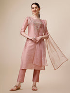 Hand Embroidered Kurta With Pant & Dupatta Set, Multicolor - Hiral Fashion | Grocsy