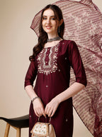Embroidered Kurta With Pant And Dupatta Set, Multicolor - Hiral Fashion | Grocsy