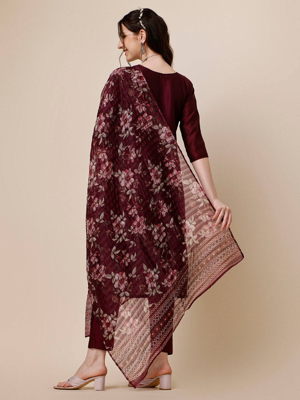 Embroidered Kurta With Pant And Dupatta Set, Multicolor - Hiral Fashion | Grocsy