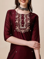 Embroidered Kurta With Pant And Dupatta Set, Multicolor - Hiral Fashion | Grocsy