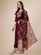 Embroidered Kurta With Pant And Dupatta Set, Multicolor - Hiral Fashion | Grocsy