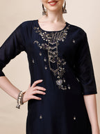 Hand Embroidered Kurta With Pant And Dupatta Set, Multicolor - Hiral Fashion | Grocsy