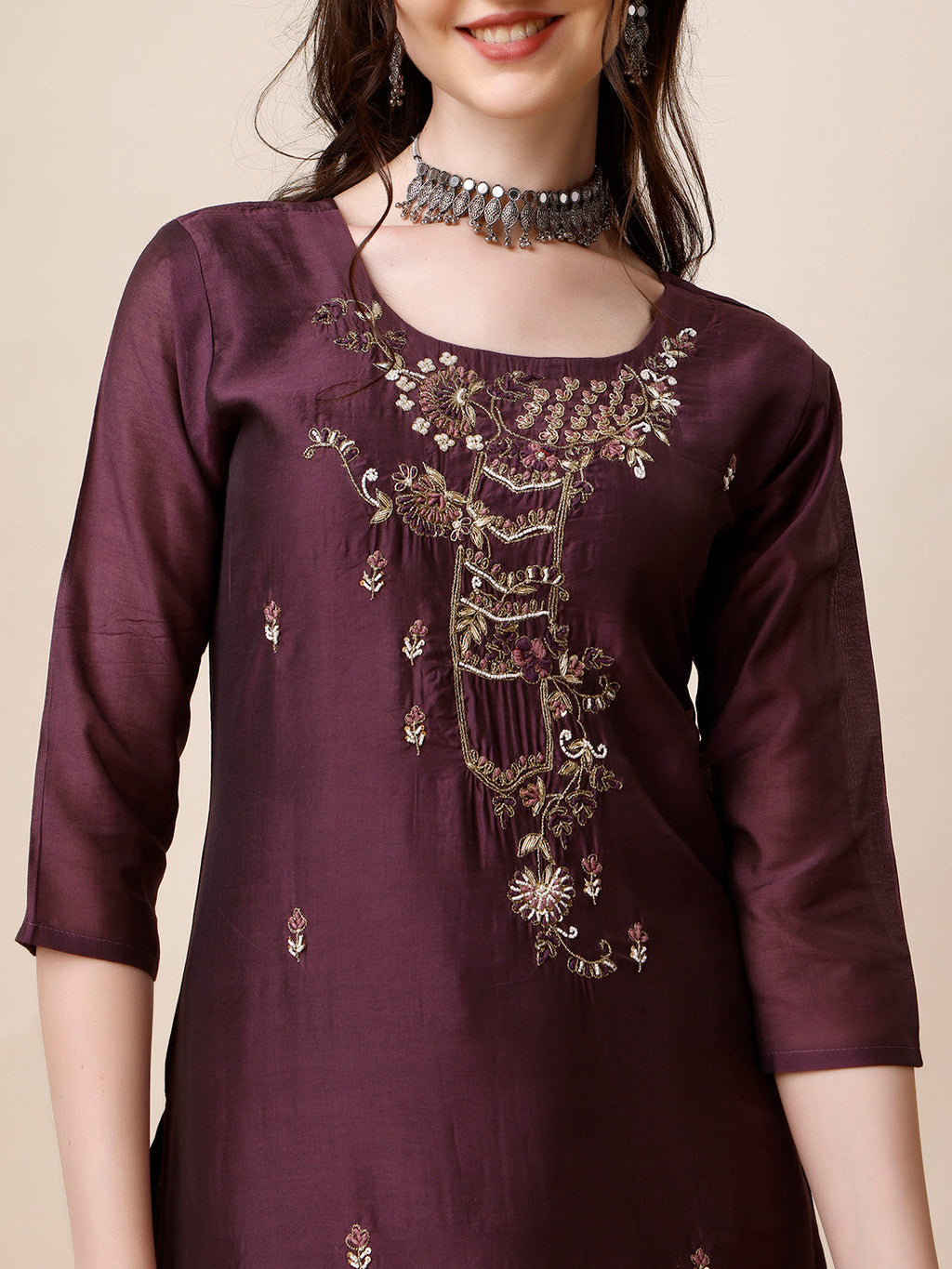 Embroidered Kurta With Pant And Dupatta Set, Multicolor - Hiral Fashion | Grocsy