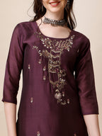 Embroidered Kurta With Pant And Dupatta Set, Multicolor - Hiral Fashion | Grocsy
