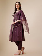 Embroidered Kurta With Pant And Dupatta Set, Multicolor - Hiral Fashion | Grocsy