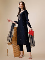 Embroidered Kurta With Pant And Dupatta Set, Multicolor - Hiral Fashion | Grocsy