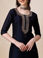 Embroidered Kurta With Pant And Dupatta Set, Multicolor - Hiral Fashion | Grocsy