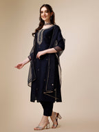 Embroidered Kurta With Pant And Dupatta Set, Multicolor - Hiral Fashion | Grocsy