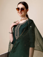 Embroidered Kurta With Pant And Dupatta Set, Multicolor - Hiral Fashion | Grocsy