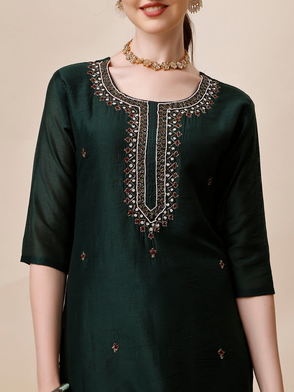 Embroidered Kurta With Pant And Dupatta Set, Multicolor - Hiral Fashion | Grocsy