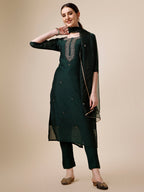 Embroidered Kurta With Pant And Dupatta Set, Multicolor - Hiral Fashion | Grocsy