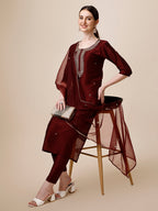Embroidered Color Kurta With Pant And Dupatta Set, Multicolor - Hiral Fashion | Grocsy