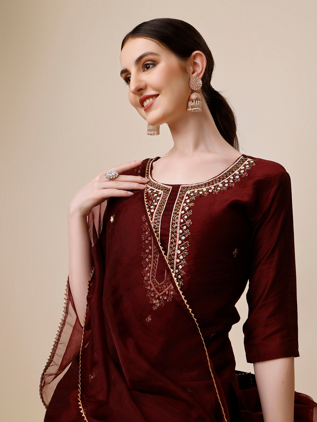 Embroidered Color Kurta With Pant And Dupatta Set, Multicolor - Hiral Fashion | Grocsy