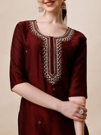 Embroidered Color Kurta With Pant And Dupatta Set, Multicolor - Hiral Fashion | Grocsy
