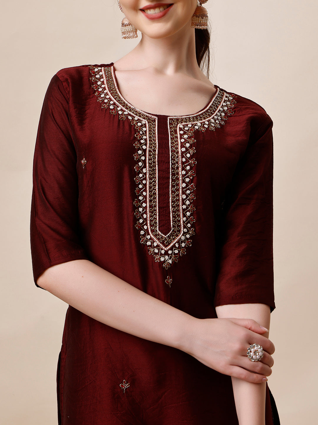 Embroidered Color Kurta With Pant And Dupatta Set, Multicolor - Hiral Fashion | Grocsy