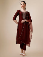 Embroidered Color Kurta With Pant And Dupatta Set, Multicolor - Hiral Fashion | Grocsy
