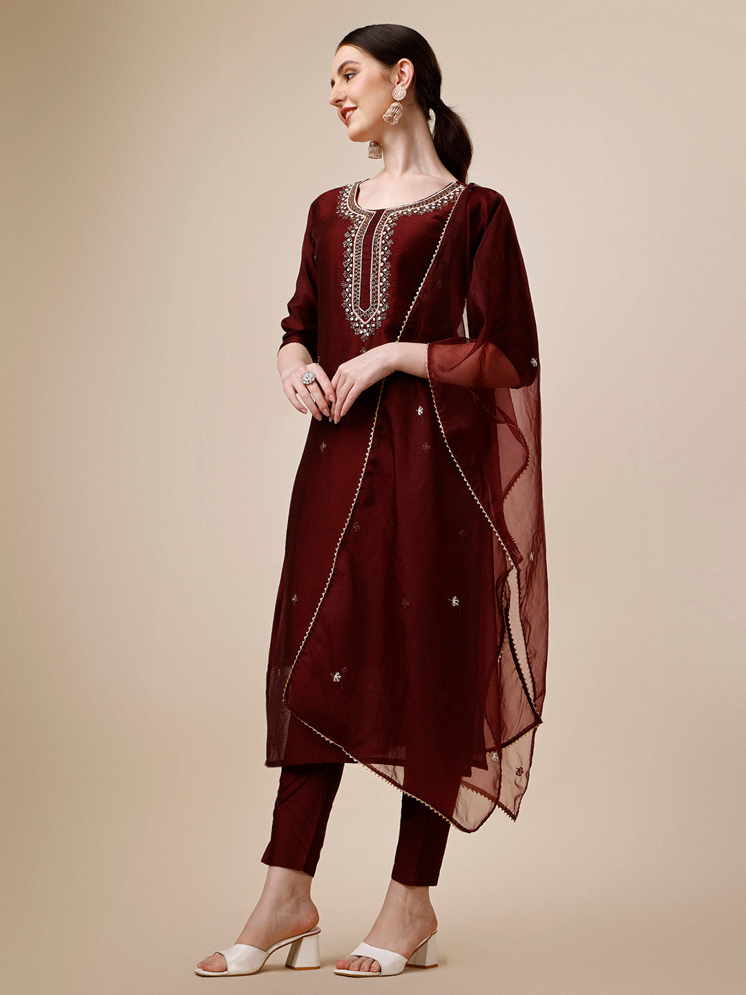 Embroidered Color Kurta With Pant And Dupatta Set, Multicolor - Hiral Fashion | Grocsy