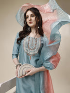 Embroidered Kurta With Pant And Dupatta Set, Multicolor - Hiral Fashion | Grocsy