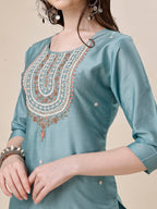 Embroidered Kurta With Pant And Dupatta Set, Multicolor - Hiral Fashion | Grocsy