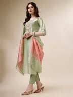 Embroidered Kurta With Pant And Dupatta Set, Multicolor - Hiral Fashion | Grocsy
