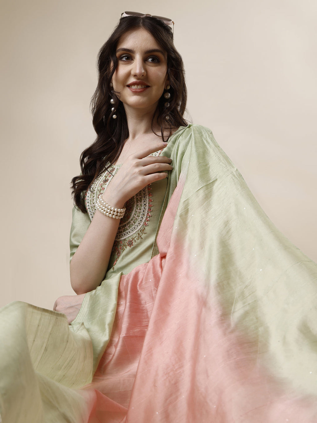 Embroidered Kurta With Pant And Dupatta Set, Multicolor - Hiral Fashion | Grocsy
