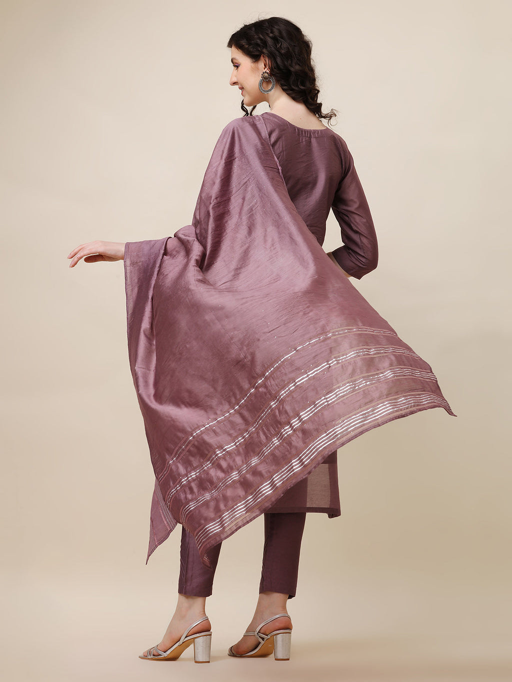 Embroidered Lavender Kurta With Pant And Dupatta Set, Multicolor - Hiral Fashion | Grocsy