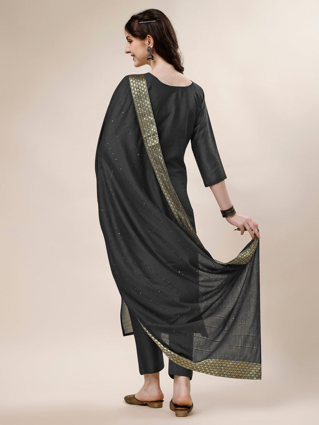 Embroidered Kurta With Pant And Dupatta Set, Multicolor - Hiral Fashion | Grocsy