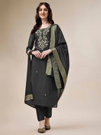 Embroidered Kurta With Pant And Dupatta Set, Multicolor - Hiral Fashion | Grocsy