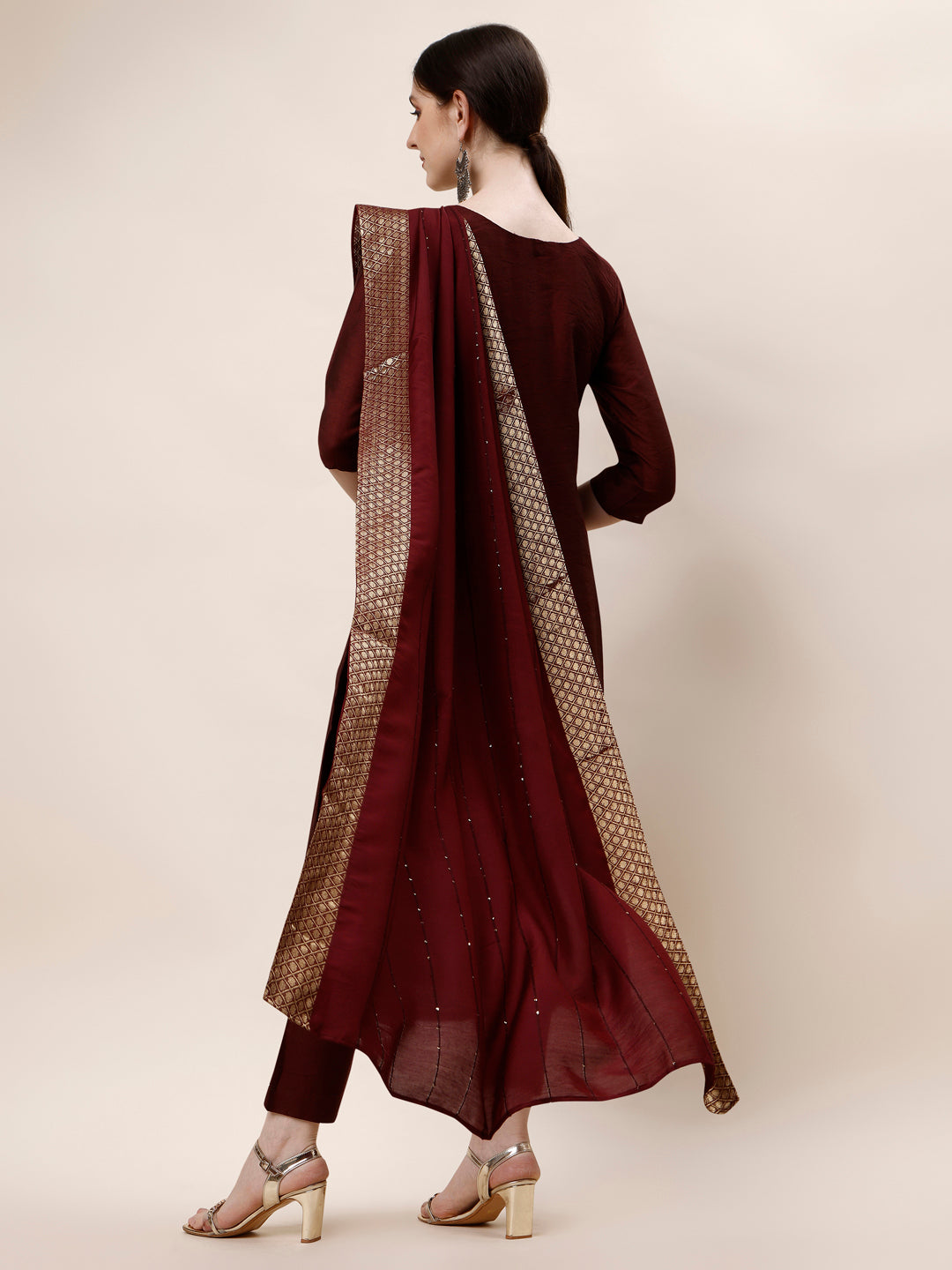 Embroidered Kurta With Pant And Dupatta Set, Multicolor - Hiral Fashion | Grocsy