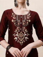 Embroidered Kurta With Pant And Dupatta Set, Multicolor - Hiral Fashion | Grocsy