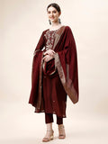 Embroidered Kurta With Pant And Dupatta Set, Multicolor - Hiral Fashion | Grocsy