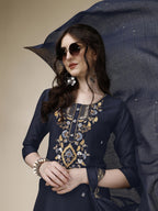 Embroidered Kurta With Pant And Dupatta Set, Multicolor - Hiral Fashion | Grocsy