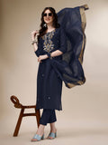 Embroidered Kurta With Pant And Dupatta Set, Multicolor - Hiral Fashion | Grocsy
