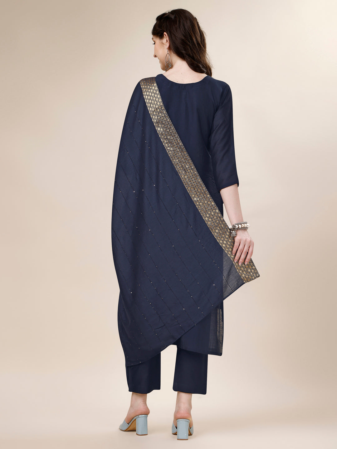 Embroidered Kurta With Pant And Dupatta Set, Multicolor - Hiral Fashion | Grocsy