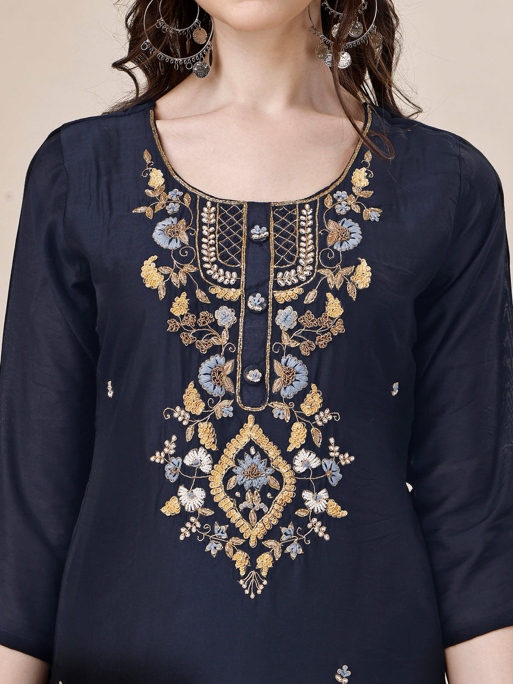 Embroidered Kurta With Pant And Dupatta Set, Multicolor - Hiral Fashion | Grocsy