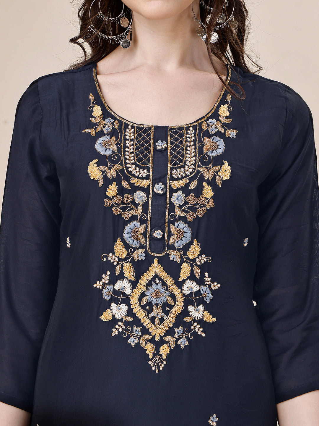 Embroidered Kurta With Pant And Dupatta Set, Multicolor - Hiral Fashion | Grocsy