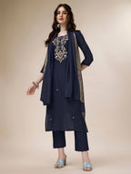 Embroidered Kurta With Pant And Dupatta Set, Multicolor - Hiral Fashion | Grocsy