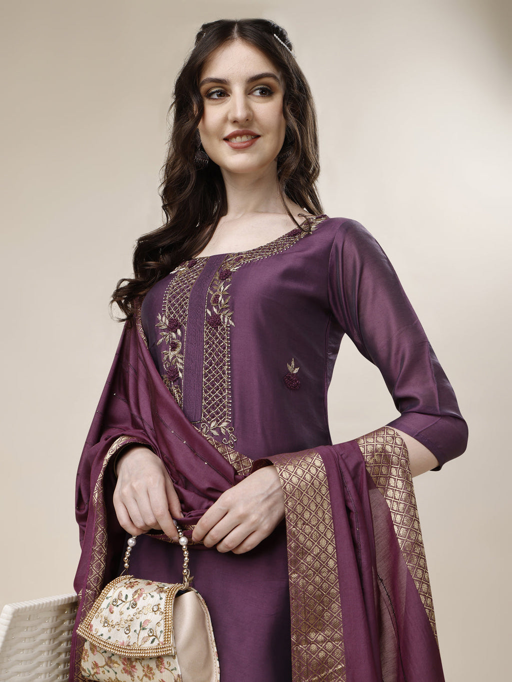 Embroidered Kurta With Pant And Dupatta Set, Multicolor - Hiral Fashion | Grocsy