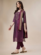 Embroidered Kurta With Pant And Dupatta Set, Multicolor - Hiral Fashion | Grocsy
