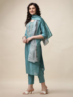 Hand Embroidered Kurta With Pant And Dupatta Set, Multicolor - Hiral Fashion | Grocsy