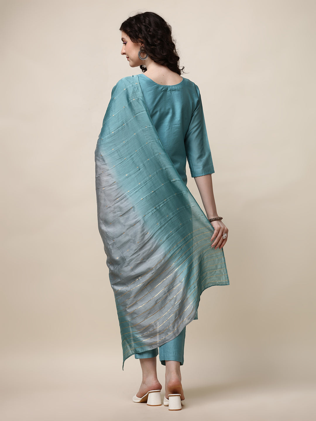 Hand Embroidered Kurta With Pant And Dupatta Set, Multicolor - Hiral Fashion | Grocsy