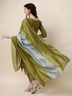 Hand Embroidered Kurta With Pant And Dupatta Set, Multicolor - Hiral Fashion | Grocsy