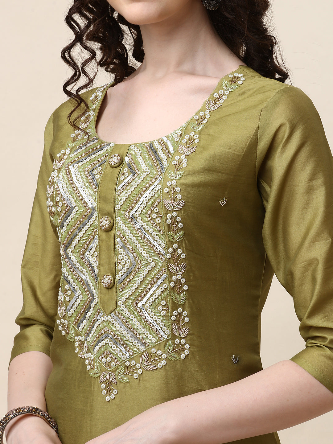 Hand Embroidered Kurta With Pant And Dupatta Set, Multicolor - Hiral Fashion | Grocsy