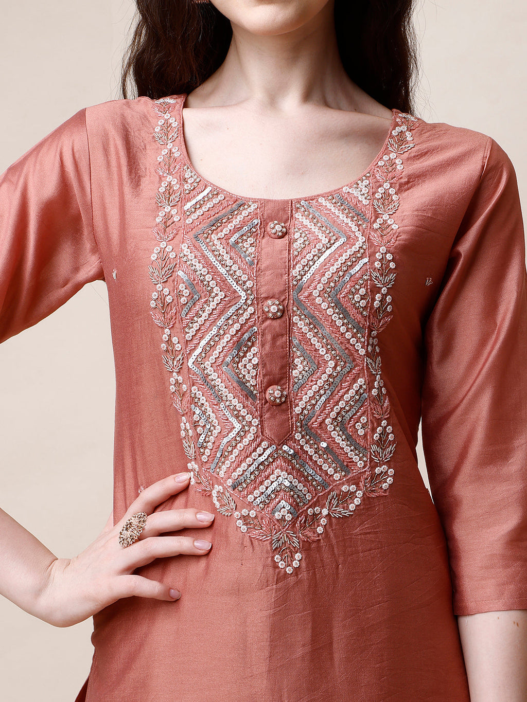 Hand Embroidered Kurta With Pant And Dupatta Set, Multicolor - Hiral Fashion | Grocsy