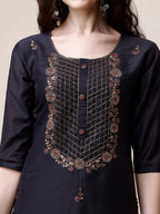 Embroidered Kurta With Pant And Dupatta Set, Multicolor - Hiral Fashion | Grocsy