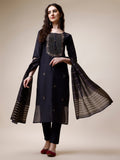 Embroidered Kurta With Pant And Dupatta Set, Multicolor - Hiral Fashion | Grocsy