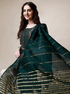 Embroidered Kurta With Pant And Dupatta Set, Multicolor - Hiral Fashion | Grocsy
