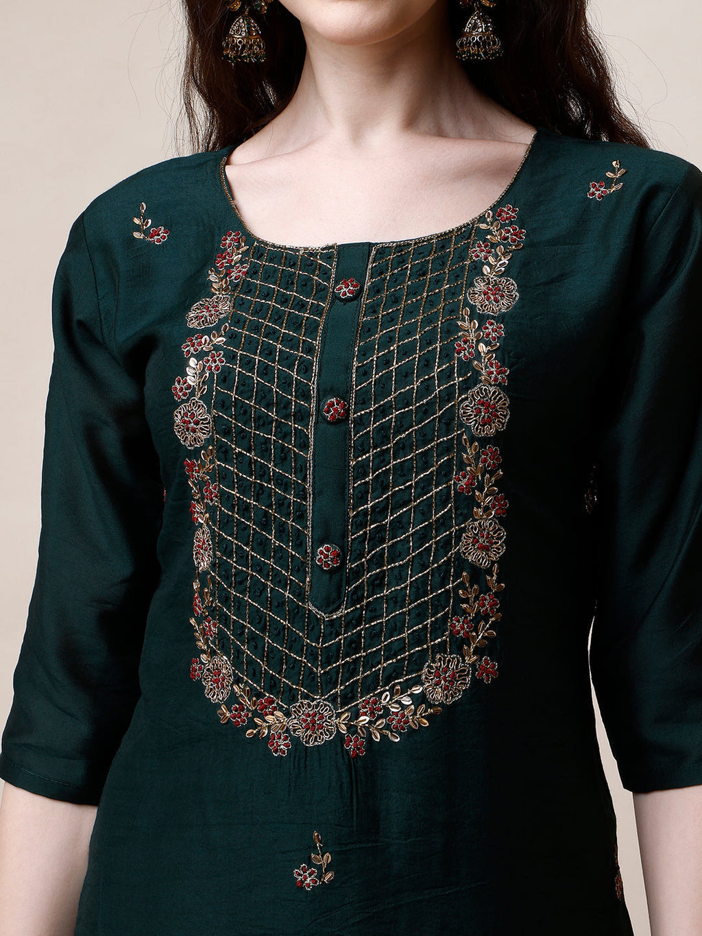 Embroidered Kurta With Pant And Dupatta Set, Multicolor - Hiral Fashion | Grocsy